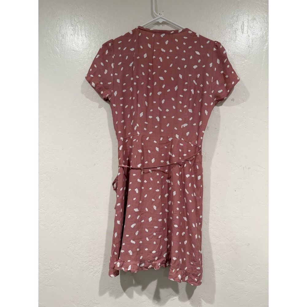 Abercrombie & Fitch Pink Polka Dot Ruffle Wrap Dress Short Sleeve Small Petite - Picture 3 of 4